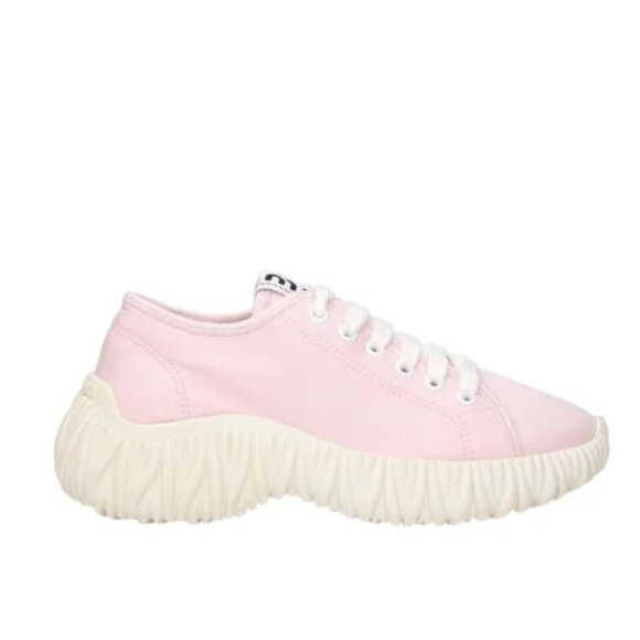 NWT Miu Miu Chunky Low Top Sneakers Gabardine Pink Lace Up White Rubber Soles - Picture 1 of 10